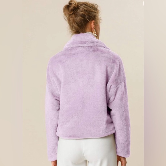 Women's Winter Cropped Faux Fur Bolero Jacket Notch Lapel Collar Dropped Coat - Picture 6 of 16